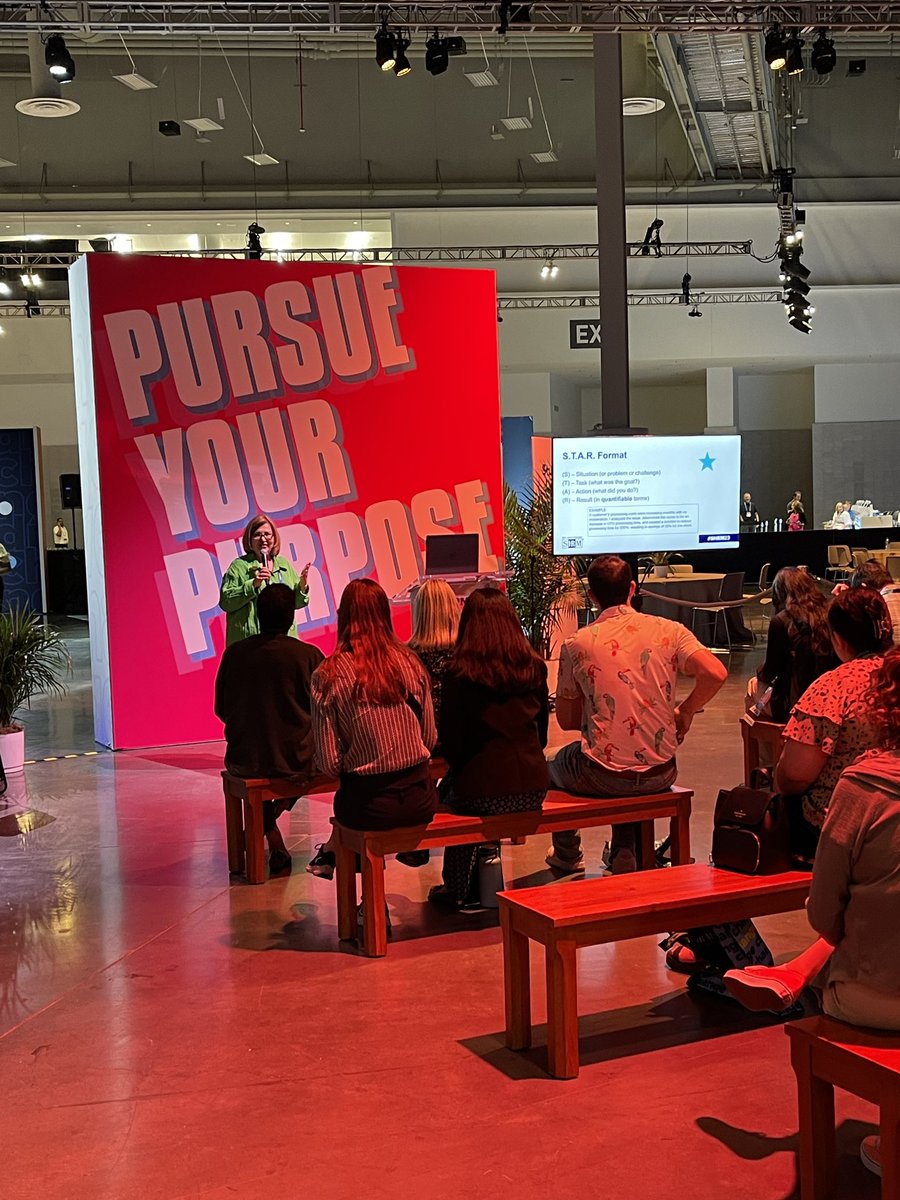 _strclaire's tweet photo. Meg doing her thing in the student union! Talking about resumes and quantifying your work experience 😊 @HRMegOfficial #SHRM23 #ClaireShares https://t.co/Pp275QAtzQ