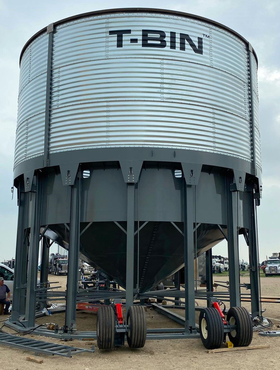 PatrickBeaujot's tweet photo. The first production unit of the T-Bin is almost complete. We will be at Canada’s farm show next week to show off our 10,000-bushel telescoping grain bin. https://t.co/4LKAhqcctF