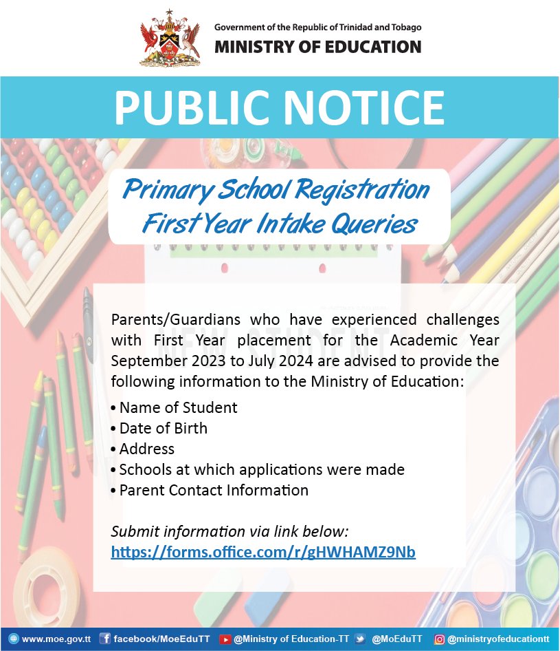 Ministry of Education Trinidad and Tobago on Twitter "PUBLIC NOTICE