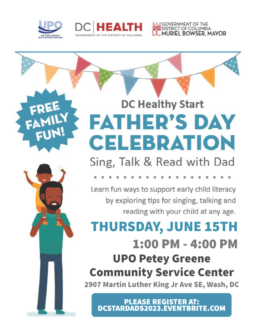 UPOinDC's tweet photo. โSing, Talk & Read with Dad!โ
> Free Family Fun <
from UPO & @_DCHealth
Thursday!
1-4pm
at our Petey Greene Ctr.
2907 MLK Jr. Ave. SE
Register: https://t.co/Hr127aKPVf
#IamUPO #UPOinDC #SoutheastLove @salimadofo @TheAdvoc8te @WeActRadio @npr_ed @afronews @WashInformer https://t.co/VOxJlZezYm
