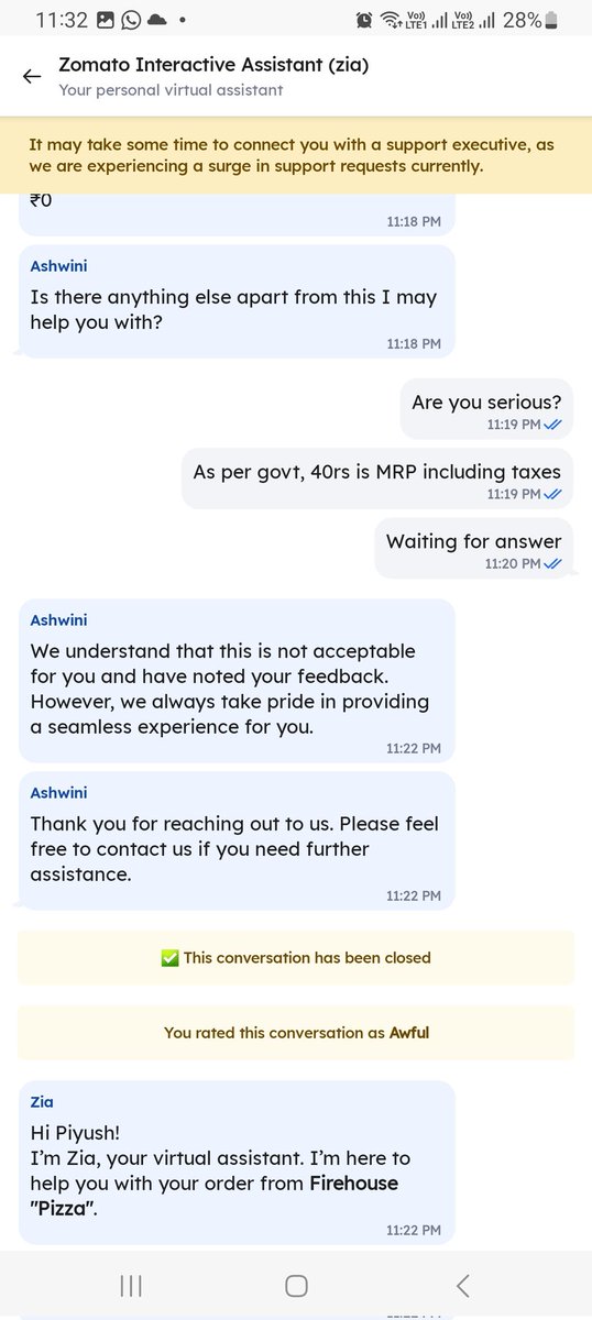 spiyush87's tweet photo. @zomato charged extra for Pepsi more then MRP and chat executive was very rude. Kindly look into it. https://t.co/1P0AuAhO0p