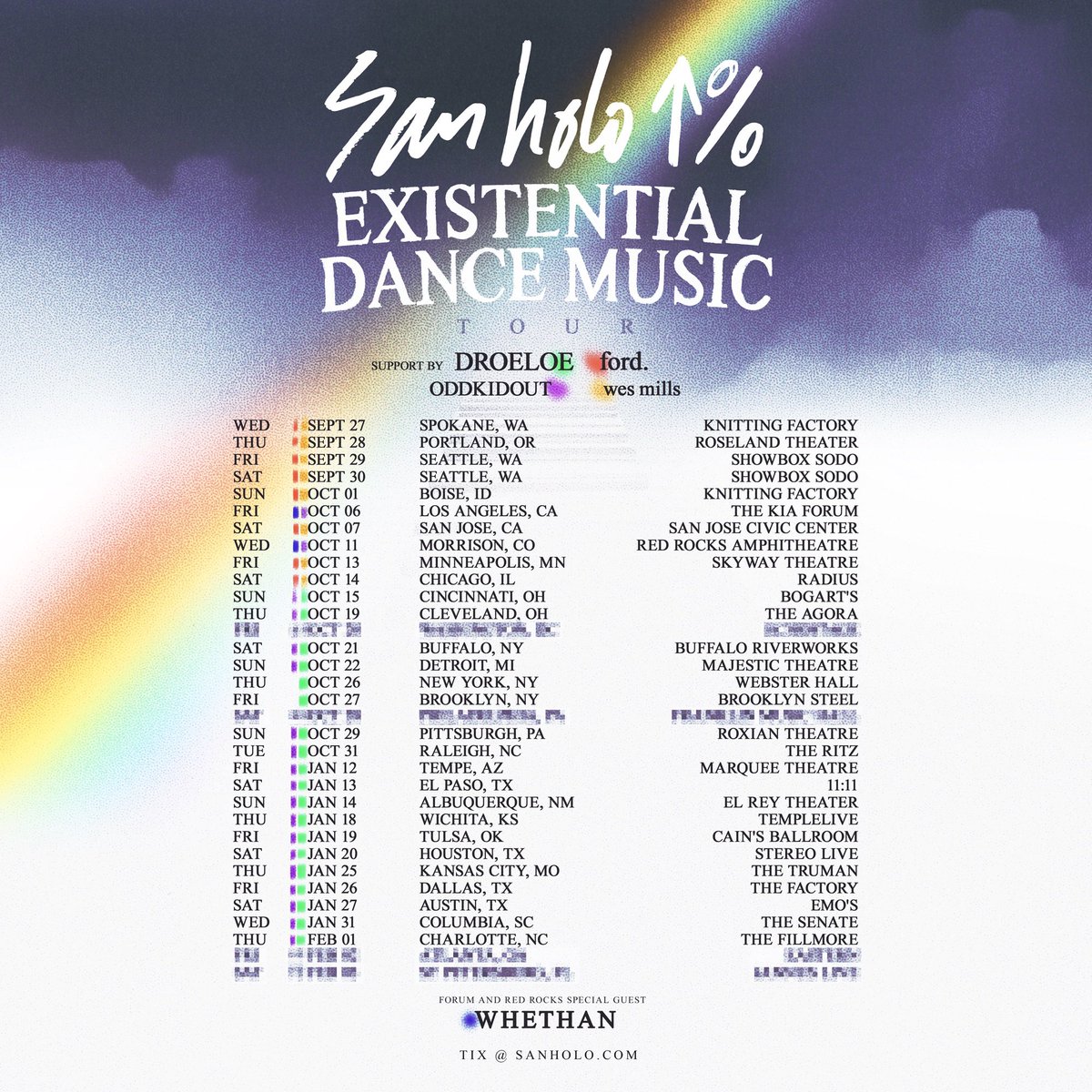 GOING ON TOUR! 🤍 EXISTENTIAL DANCE MUSIC →?←

a brand new live show with new music and re-imagined San Holo classics! ✨🌈

pre-sale starts Tue at 10am LOCAL. register link in bio/comments

let me know where i’m gonna see you! ⬇️