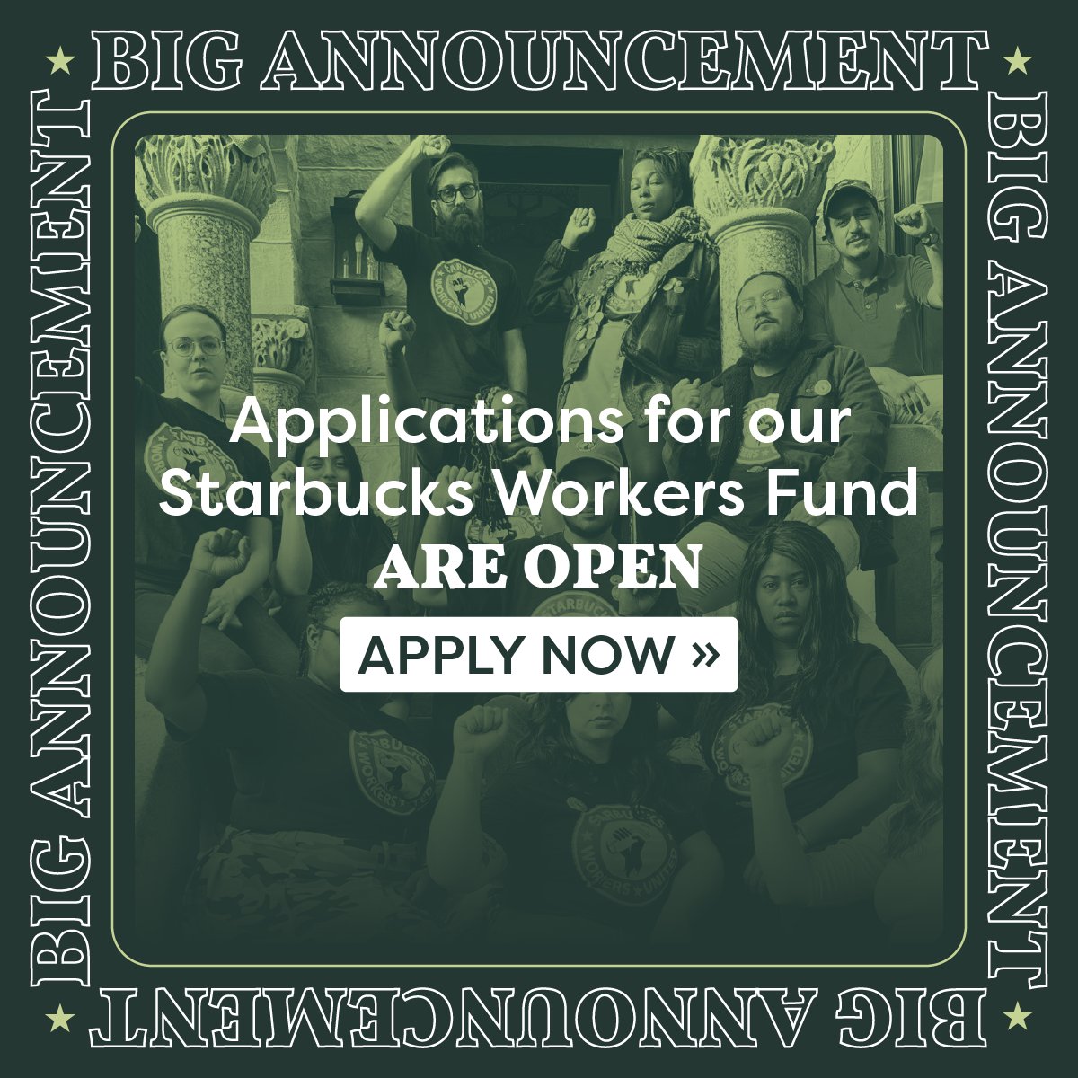 🚨Solidarity Alert: Our Starbucks Workers Fund is OPEN for another round of no-strings-attached $2,500 stipends🚨

APPLY NOW >> buff.ly/3CmhMpM