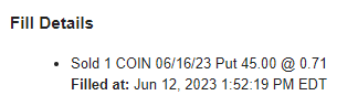 Sold a $COIN weekly cash-secured put and pocketed $71: 

STO 1 $COIN 6/16 $45 put

#Optionselling #options #optiontrading #optionstrade #fire #FinancialFreedom