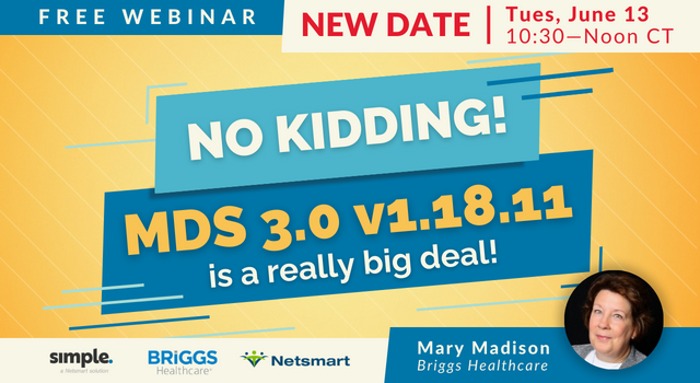 SimpleLTC's tweet image. TOMORROW: the MDS 3.0 is no joke! Join Mary Madison and explore the new MDS item set in preparation for Oct 1. Register below to join us tomorrow at 10:30am CT!

ntst.zoom.us/webinar/regist…