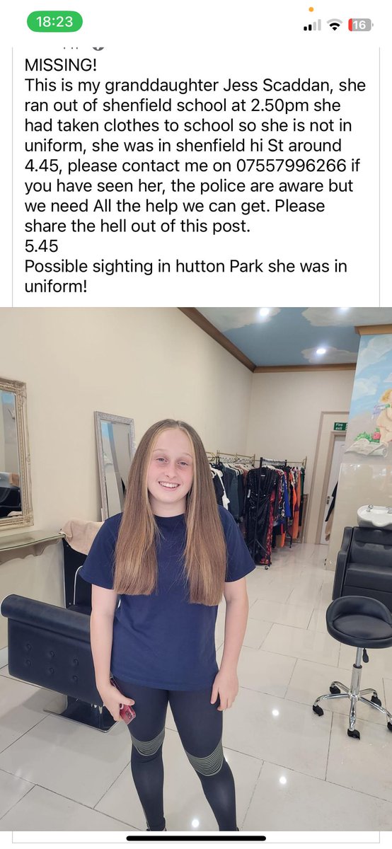 Please keep an eye out for Jess in Brentwood and the surrounding area