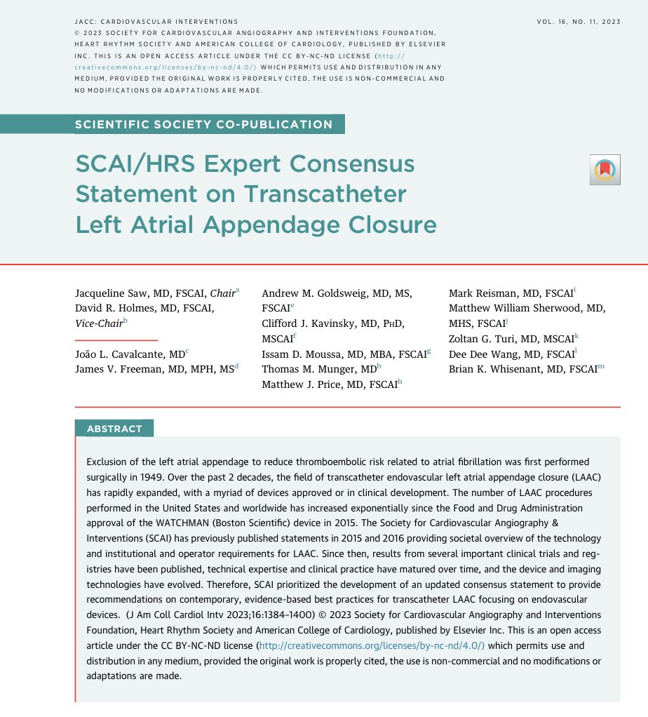 Edgardo Alania on Twitter: "🔴 Expert Consensus Statement on Transcatheter  Left Atrial Appendage Closure @JACCJournals #CardioEd #Cardiology  #CardioTwitter https://t.co/IPbWZeg312" / Twitter