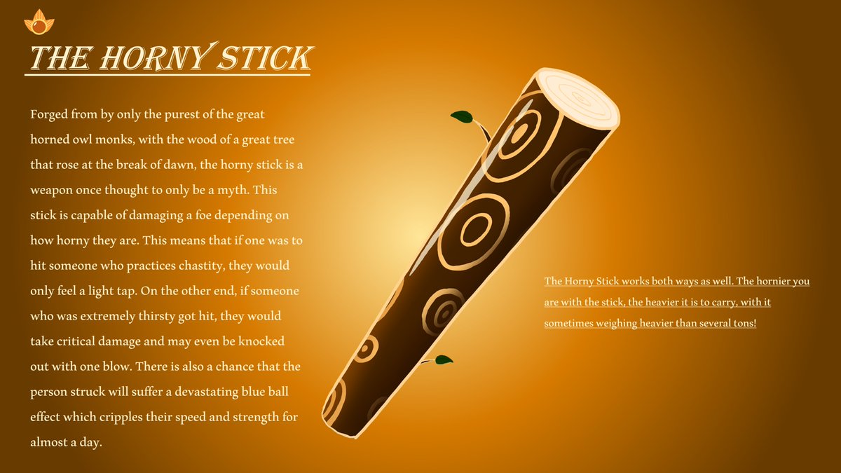 WanderingStudi2's tweet photo. And now, the horny stick, but made into a gimmicky weapon. #bonk https://t.co/sZBrGOBZrS