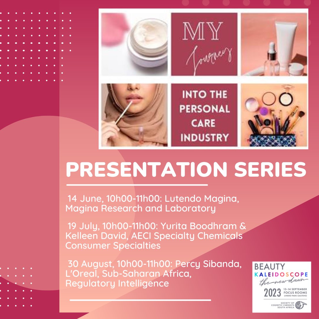 South African Chemical Institute (@saci_chemistry) on Twitter photo You are invited! Considering a career in the personal care industry? Join this presentation series to gain some valuable insights. For more information or to book your "seat": bridget@coschem.co.za. #chemistry #SACI #personalcare #beauty You are invited! Considering a career in the personal care industry? Join this presentation series to gain some valuable insights. For more information or to book your "seat": bridget@coschem.co.za. #chemistry #SACI #personalcare #beauty