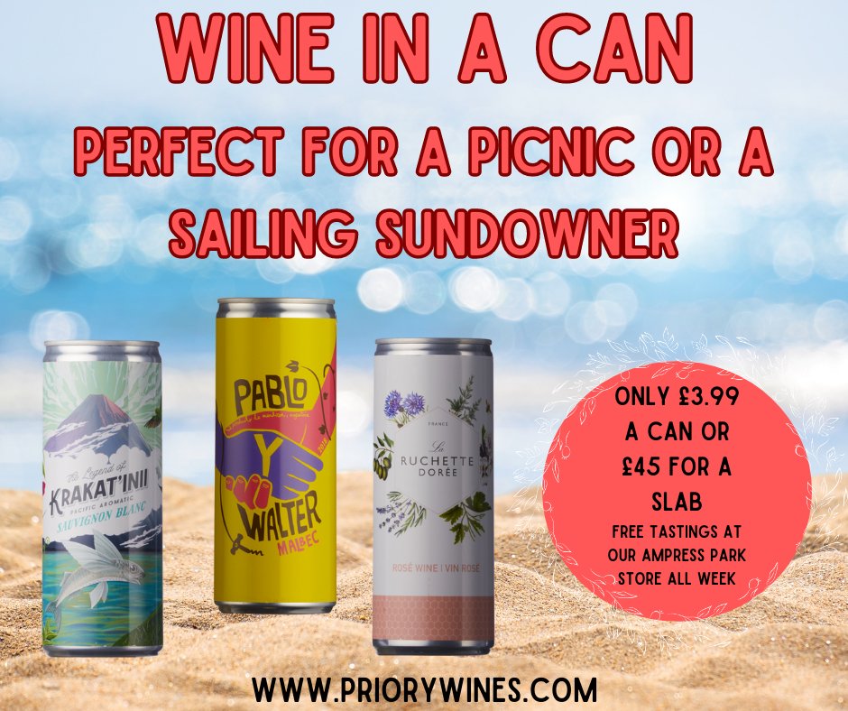 The sun is out and it's the perfect time for making your drinks more portable! Pop in to Priory Wines to try our new range of wines in a can. They're ideal for dining al fresco and will pep up any picnic.
#priorywines #wineinacan