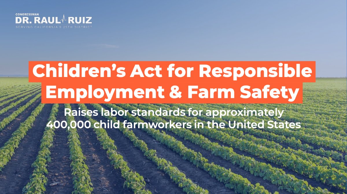 Farm labor is incredibly dangerous work with one of the highest occupational injury rates in our nation.

That's why, I’m introducing the #CAREAct that would raise labor standards for child farmworkers across the country, protecting their health, safety, and overall well-being.