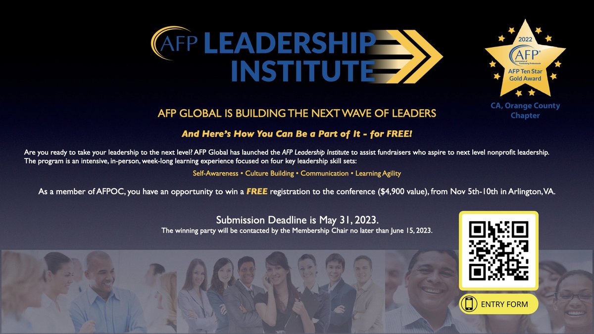 AFPOrangeCounty's tweet image. One last chance! Recently, we promoted an opportunity to join a leadership development course  by AFP Global. Due to a technical glitch, we are re-opening  this opportunity for two weeks only. Apply by June 20th. 

If you previously applied, please re-submit your information.