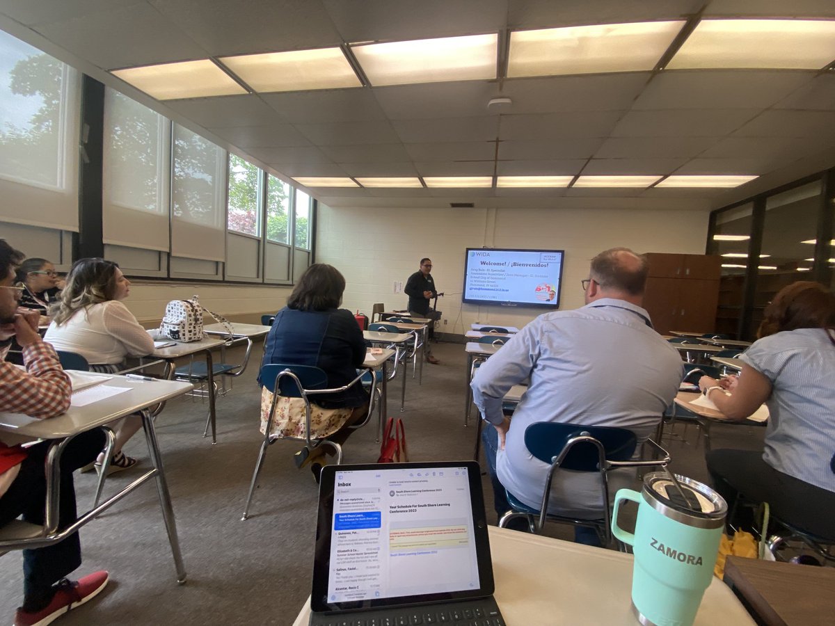 sch_ldp's tweet photo. South Shore Learning Conference 2023–Thank you Mr. Ruiz for presenting on WIDA ACCESS and how to best serve our multilingual learners! ⁦@SCHK12⁩ 👏👏 https://t.co/oravCsMmOp
