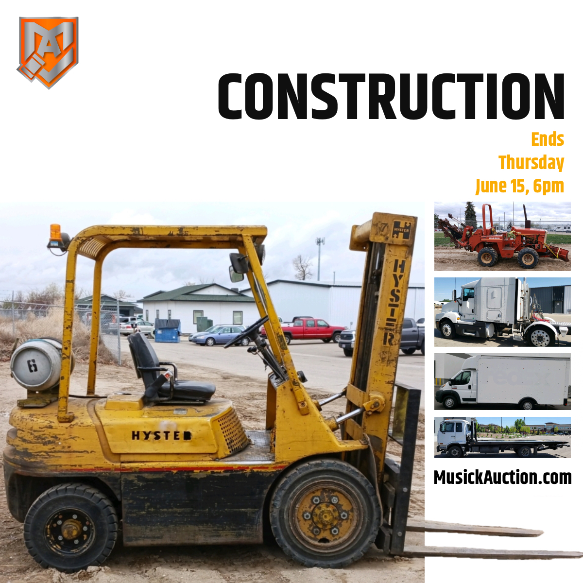 🚧 Construction Online Auction 🚧 Ends Thursday, June 15th, 6pm MT. #constructionauction #constructionsupplies #onlineauction #equipmentauction #fleetvehiclesforauction Check out the fleet vehicles, equipment & more here: bid.musickauction.com/auctions/catal…