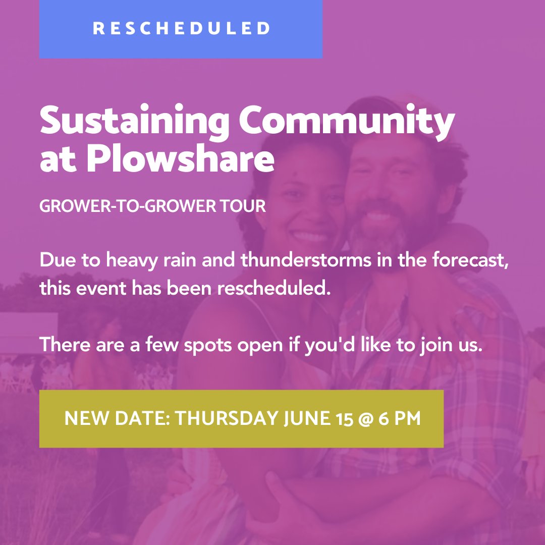 🌧 POSTPONED: Grower-to-Grower Tour: Sustaining Community at Plowshare Due to heavy rain and thunderstorms in the forecast, Grower-to-Grower Tour: Sustaining Community at Plowshare has been rescheduled to this Thursday, June 15 at 6 pm. Learn more here: pasafarming.org/event/sustaini…