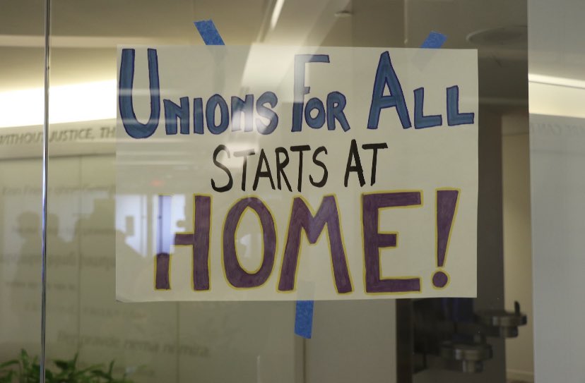 UnionStaffSEIU's tweet photo. @SEIU Unionized staff at @SEIU authorized a STRIKE and have been working under an expired contract since September. We’re tired of @MaryKayHenry and @aprildverrett using corporate tricks and delay tactics instead of bargaining in good faith to ensure #UnionsForAll starts at home! #1u https://t.co/yOMNN04zem