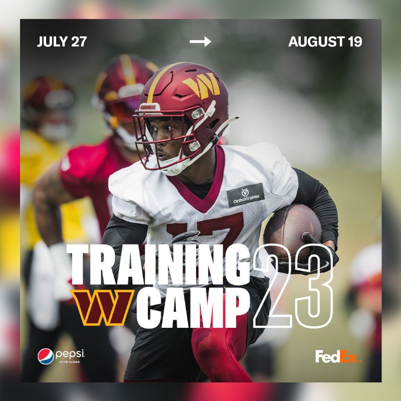 Washington Commanders on X: 'Training Camp dates are here! Join us at our  12 open practices. And tickets are FREE!' / X