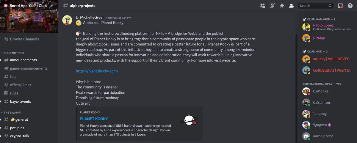 EsmaiilSameri's tweet photo. why is @planet_kooky Alpha channel?
I will tell you:
1_the community is insane🙅
2_the rewards for participation🎁
3_promising future roadmap🛣️
4_cute Art🎭
If you agree with me, don't forget to like and retweet🌹🙏
#alphachannel #PookaFam
#PolygonNFT #BTC https://t.co/g5ABJr4iqP
