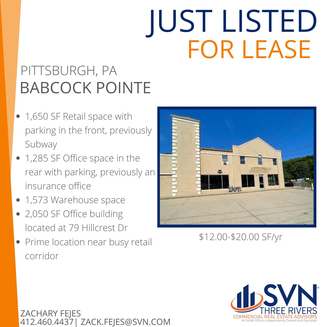 #SVN Three Rivers Commercial Advisors is pleased to present an office, retail and warehouse space for lease located at 3336 Babcock Blvd in Ross Township.

Interested in learning more? Check out the property website:
properties.svn.com/3336Babcock