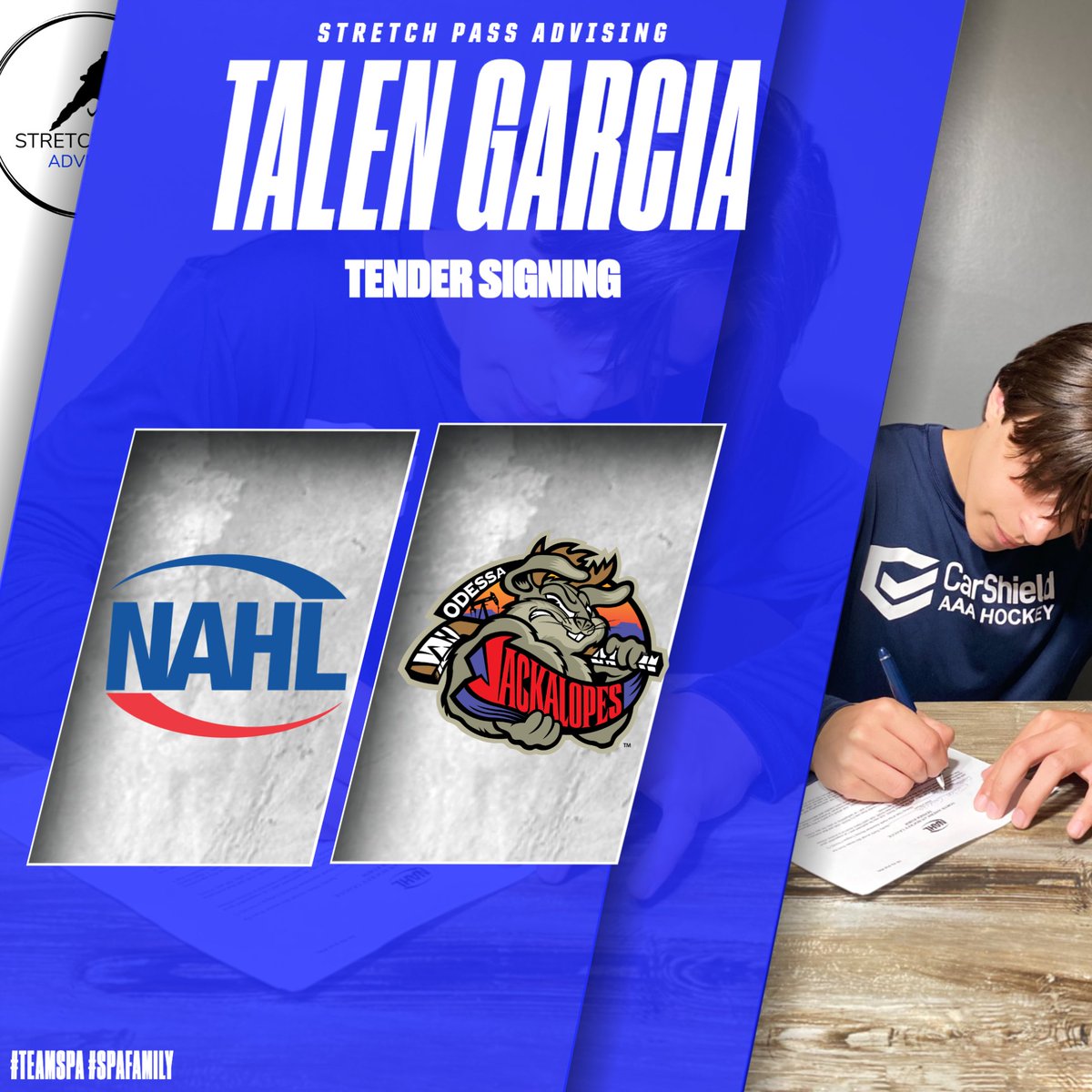 Congrats to #TeamSPA forward @talengarcia63 on signing his Tender with the @NAHLHockey 's @LetsGoJacks for the 23-24 season! Way to go, Talen! #SPAFamily