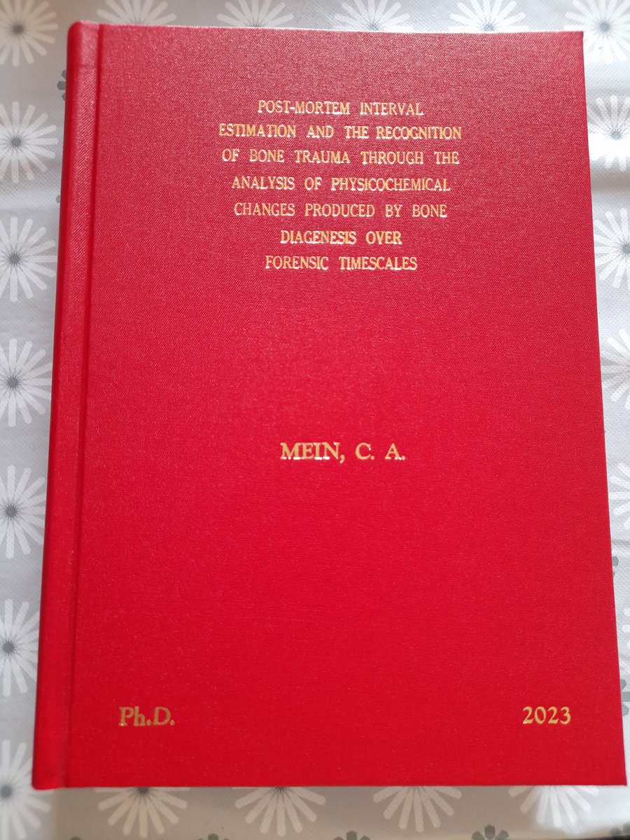CaleyMein's tweet image. The bound copy of my thesis has arrived 😀 Of course it will never be opened in case I find a typo! #phd #forensictaphonomy