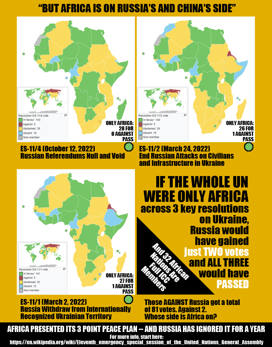 @innocent_maposa @Abosultantn @Sprinter99880 Yes. Let's trust in the African continent and the Global South more. Oh wait. Even if the WHOLE UN were JUST Africa, the R@55'ns would have been absolutely THRASHED in the three key resolutions on the invasion in 2022. Oh.And the ICC is largely an organization of the Global South