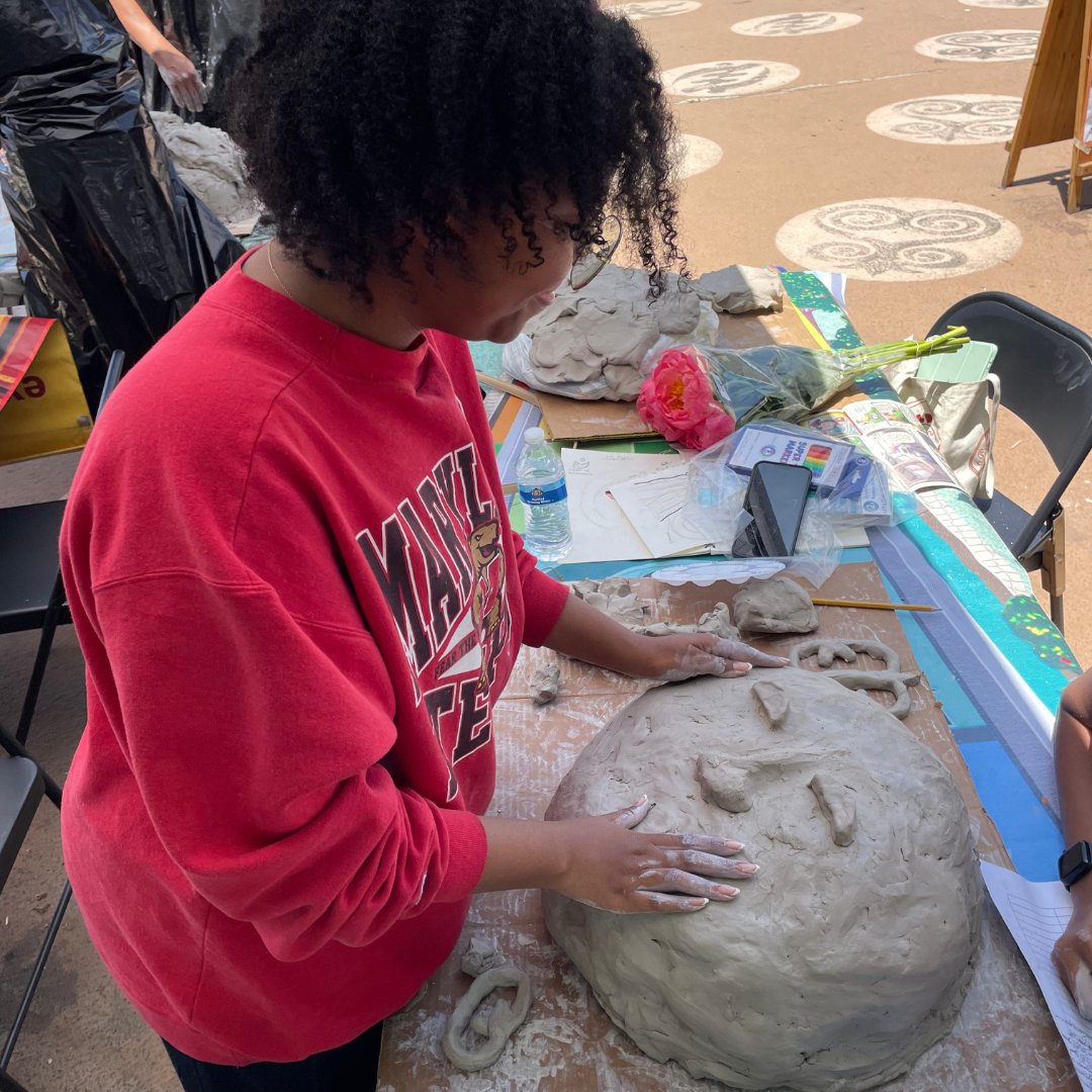 It's been amazing to see the community come out and make masks and headpieces in our Saturday Mask workshops! Maria Elena Cruz and Ronieka Pinkney lead this journey to imagine and create art that will be featured in the annual Day of the Ancestors: Festival of Masks!