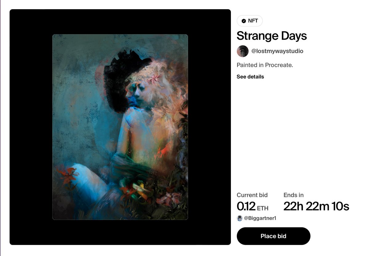 🚨 LIVE BID ALERT 🚨

Strange Days
by <a href="/lostmywaystudio/">lostmywaystudio.tez/eth</a> 

Current bid 0.12e #DizIzArt 
by the one &amp; only <a href="/Biggartner1/">Egartner</a> 

link 👇