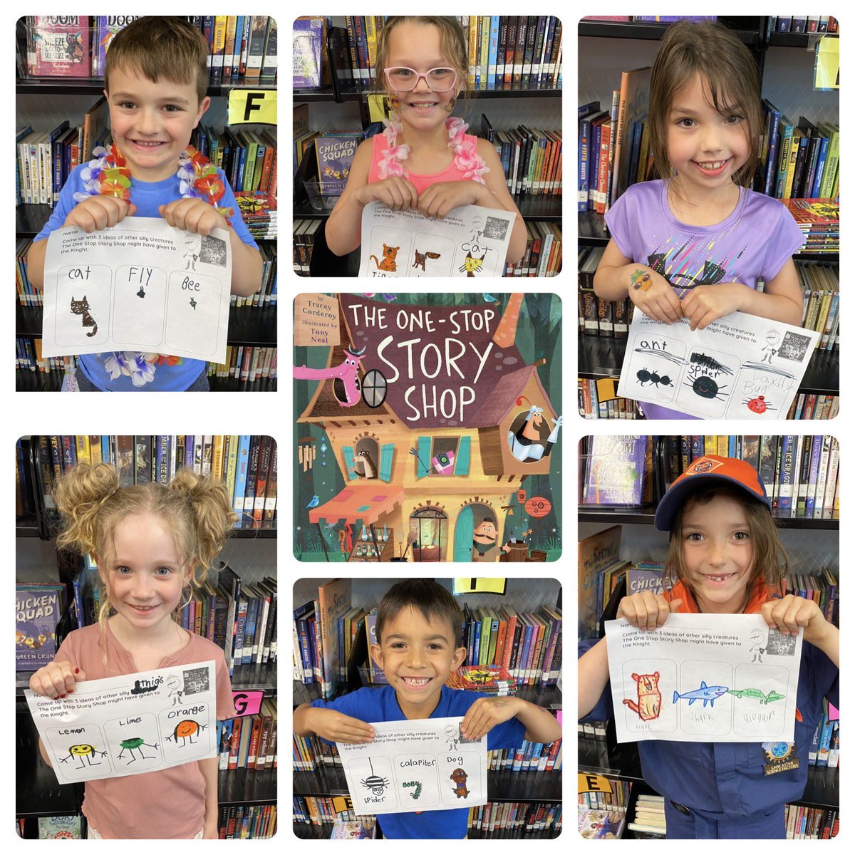 Students loved reading The One Stop Story Shop and coming up with other silly, feisty characters to offer the Knight! <a href="/RCCSDLibraries/">RCCSD Libraries</a> <a href="/CookeCardinal/">Cooke Elementary</a> <a href="/TraceyCorderoy/">Tracey Corderoy</a> <a href="/Tonynealart/">Tony Neal</a>