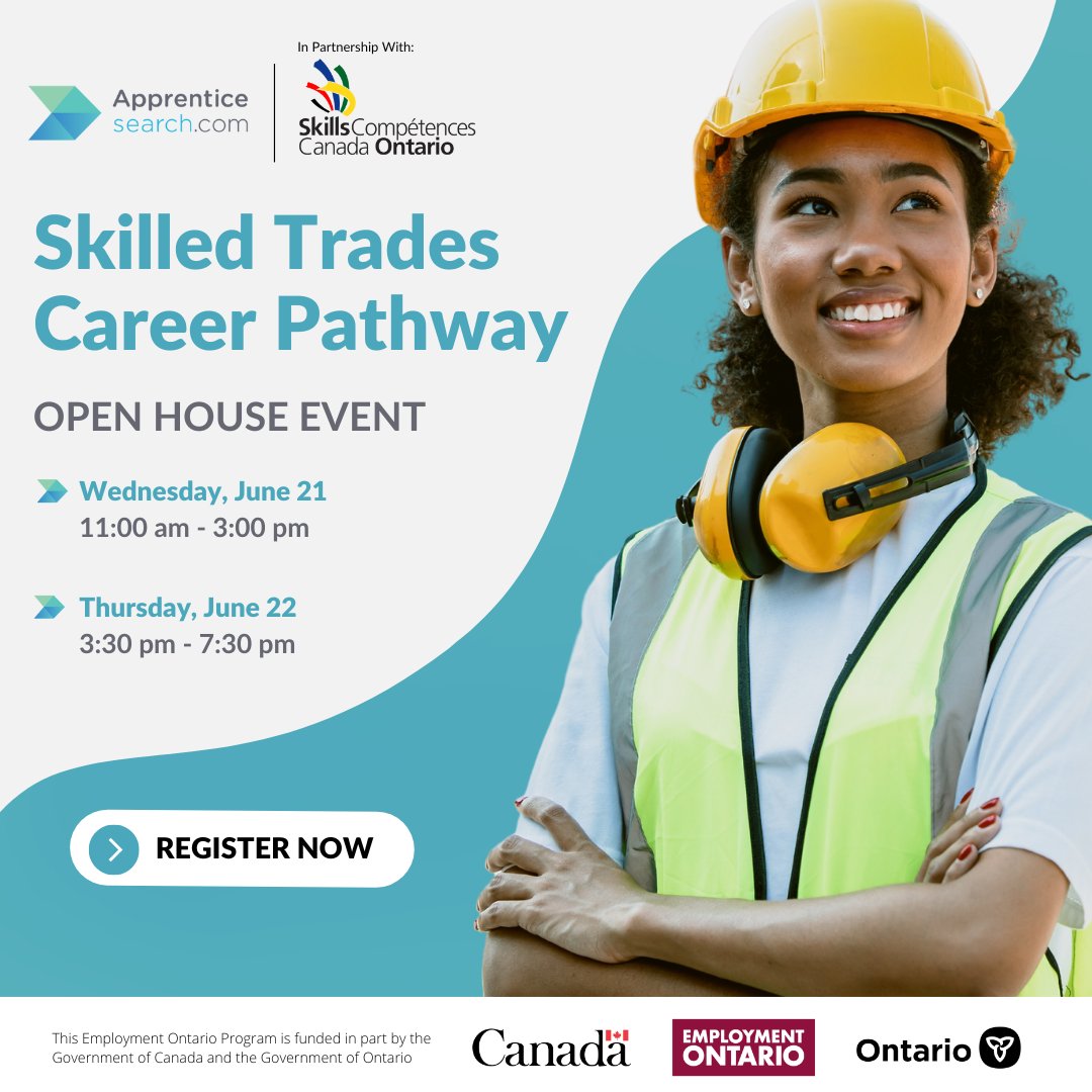 Join us June 21 and June 22 for the Skilled Trades Career Pathway Open House Event! Skills Ontario is excited to partner with <a href="/HIEC_appsearch/">ApprenticeSearch.com</a> for this great initiative to help others in their skilled trades job search. Register now at ow.ly/mi7l50OM9vS