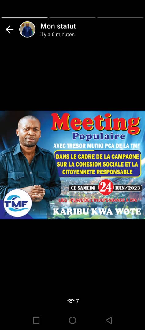 FORTUNAT LUSAGILA (@flusagila) on Twitter photo SUITE ET FIN
LE PLUS JEUNE SUD - KIVUTIEN A TENIR LE MEETING POPULAIRE A LA PLACE DE L’INDEPENDANCE A BUKAVU SERA A PARTIR DU 24 /06/2023 TRÉSOR MUTIKI, Notez avec moi le thème : " la cohesion sociale et la citoyenneté responsable"<a href="/MutikiTresor/">Trésor Mutiki Foundation</a>, <a href="/PR_Congo/">Présidence de la République du Congo - Officiel</a>, <a href="/TheoKASI/">Theo KASI</a>, <a href="/BojiAime/">Aimé BOJI SANGARA (MSc, BSc Honours)</a> SUITE ET FIN
LE PLUS JEUNE SUD - KIVUTIEN A TENIR LE MEETING POPULAIRE A LA PLACE DE L’INDEPENDANCE A BUKAVU SERA A PARTIR DU 24 /06/2023 TRÉSOR MUTIKI, Notez avec moi le thème : " la cohesion sociale et la citoyenneté responsable"<a href="/MutikiTresor/">Trésor Mutiki Foundation</a>, <a href="/PR_Congo/">Présidence de la République du Congo - Officiel</a>, <a href="/TheoKASI/">Theo KASI</a>, <a href="/BojiAime/">Aimé BOJI SANGARA (MSc, BSc Honours)</a>