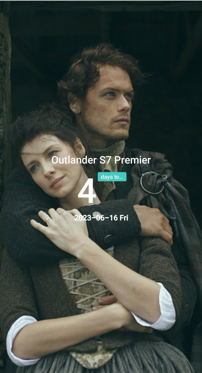 4 days to 
#OutlanderS7premiere
#Outlander    
#JamieFraser @SamHeughan 
#ClaireFraser @caitrionambalfe 
@Outlander_STARZ @Writer_DG