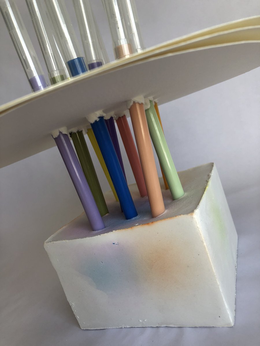 SueBlog1's tweet image. Drawn in II. 2023, 21x20.5x20.5cm. Plaster, paper, felt pens. Amazing colour transformation as the plaster dried out. #ContemporaryArt #ContemporarySculpture
#AbstractSculpture