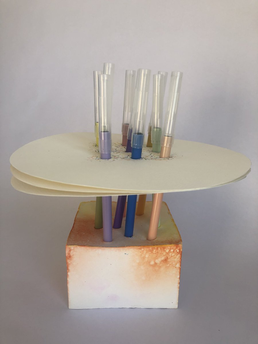 SueBlog1's tweet image. Drawn in II. 2023, 21x20.5x20.5cm. Plaster, paper, felt pens. Amazing colour transformation as the plaster dried out. #ContemporaryArt #ContemporarySculpture
#AbstractSculpture