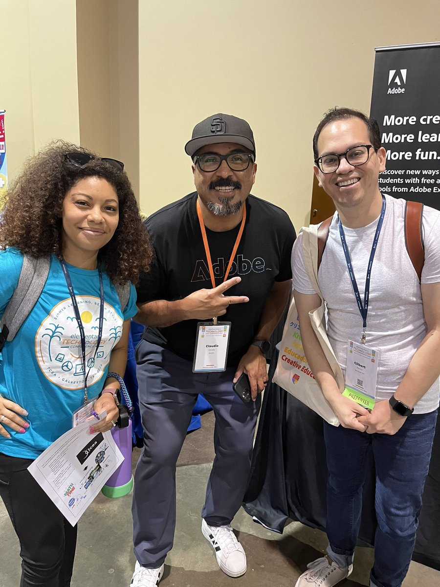 Mine and @GilbertBarrer13 Photo op w/ @ClaudioZavalaJr at the @Adobe booth at Elem @TCEA! Great session this morning on Creativity! #ETC23