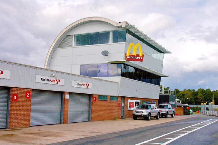 Exciting times as @Oulton_Park have installed a drive thru MacDonalds for this weekend.