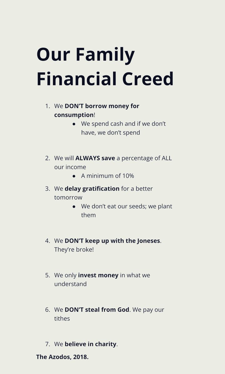 Here’s our “Family Financial Creed” - a set of money rules we try to live by