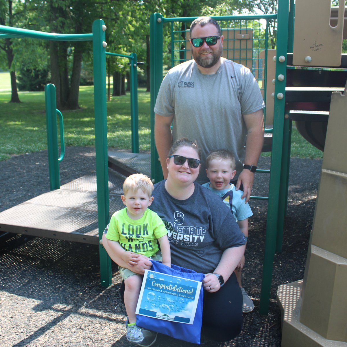 cityofboroOH's tweet image. YAY! Trace, 1/2, and Wyatt, 4, found Treasure Hunt bag #3 at Clearcreek Park! There are TWO remaining bags filled with summer stuff in our Springboro parks! Here&apos;s your clue: Where can you have fun in the sun?
#StayConnectedSpringboro
#funinthesun