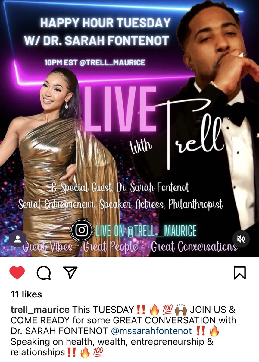 Tune in tomorrow night on IG live 10PM EST‼️ 
With @trell_maurice & @MsSarahFontenot 
#youdontwanttomissit