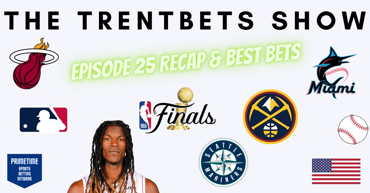 PrimetimeSBN's tweet photo. Our man @trentbets is back for a Monday edition of the #TrentbetsShow! Check out his best bets in the #MLB and #NBAFinals tonight!

APPLE: https://t.co/ONG47Y24vb
SPOTIFY: https://t.co/dGvWp2XAYl
YOUTUBE: https://t.co/EzdINFSkg8
WRITTEN: https://t.co/TGXrEC9oku
#GamblingTwitter https://t.co/2hWdBPofg4