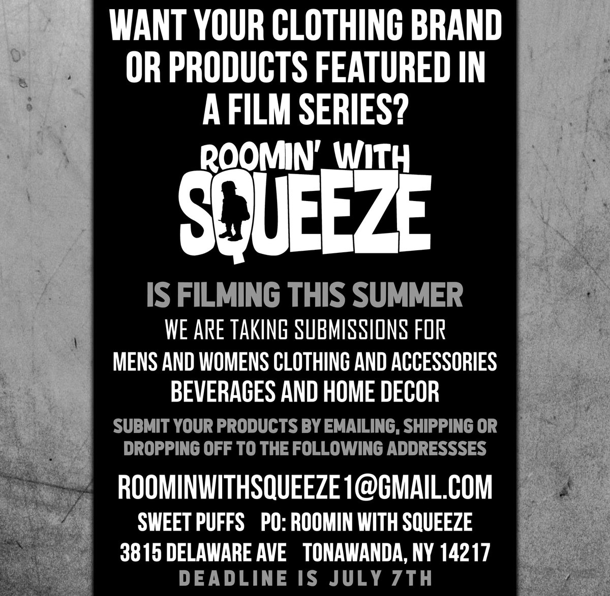 Get your brand featured in a comedy show filming this summer. Adult sizes. Share with local brands you know
#submit #submission #film #movie #series #clothes #clothingbrand #streetwear #fashion #style #fashionblogger #tubi #netflix #hulu #clothingline #boutique #shop #shoplocal