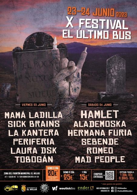 rockeando7's tweet photo. El Festival #ElUltimoBUS de El Molar celebra su 10ª edición los próximos 23 y 24 de Junio con un cartel de lujo
@Mama_Ladilla @Hamletband @SickBrainsRock @alademoska @lakanterainfo @hermanafuria #Periferia #Sebende @laura_dska @RomeoOficialES #Tobogan y @MadPeopleBand https://t.co/OWfHT4o8lW
