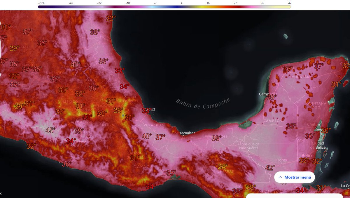 🥵¡Primer día con #OlaDeCalor y las temperaturas son extremas; el BOCHORNO ronda 45 a 55°C en el Golfo de México.

⚠️Actualmente se registra °C:

46 Cd. Altamirano
44 Candelaria; Otatitlán-Cosamalopan
43 Bustamante
42 Apatzingán, Choix, Monclova
41 Torreón
40 Nuevo Laredo, Cd…