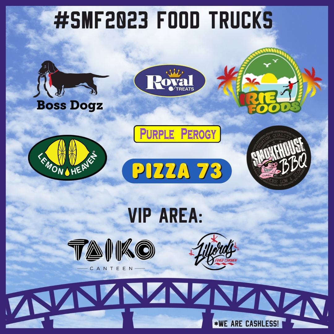 SoundtrackYEG's tweet photo. 🍟🍕We're going to be hungry when we see all the performers at #SMF2023 so we will have 9 food trucks on-site! There are gluten free and vegan options available, which one are you planning to visit?  🍔🌮Reminder: we're cashless!

🎟️https://t.co/O4z02wE2Iw https://t.co/Mzmx7SJhAA