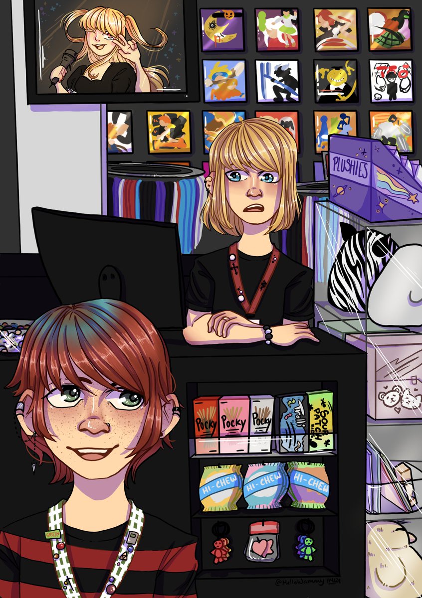 MelloWammy's tweet photo. Hey everyone! I'm excited to share the work that I did for @FandomFastFood ! My page art was of Matt and Mello working at hot topic! Hope you like it! See if you can spot your favorite anime in the background!
#DEATHNOTE #Mello #MailJeevas #MihaelKeehl #fanart https://t.co/XsXcA0E9ow