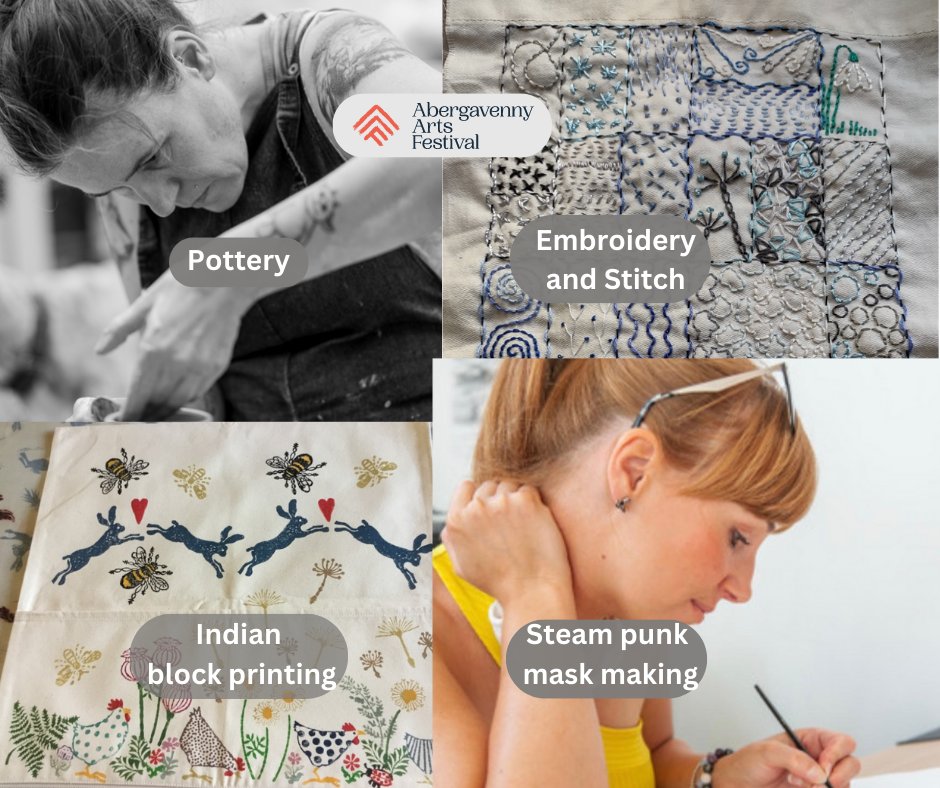 Feeling arty? So are we!

Come along and drop in to one of our FREE taster sessions on Saturday 17th June.

There are lots of things to try, such as pottery, embroidery, Indian block painting or mask making workshops. Music and arts events for all: abergavennyartsfestival.com