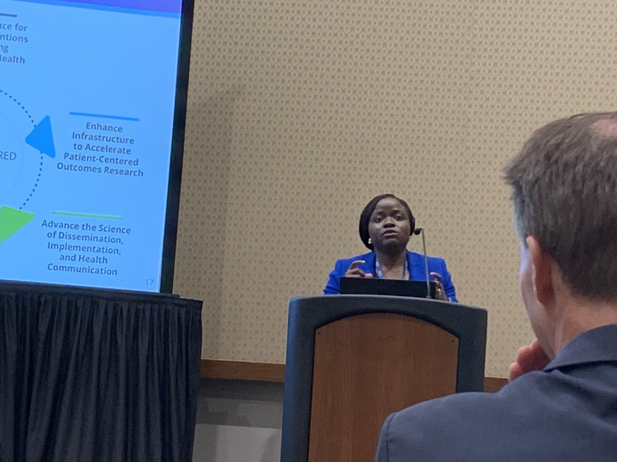 Dr Yewande Akinbami speaking on the ⁦@PCORI⁩ priorities for funding. Research in older adults will be a priority. #ADS23PVD ⁦@AmerDelirium⁩ ⁦@NIDUS_Delirium⁩