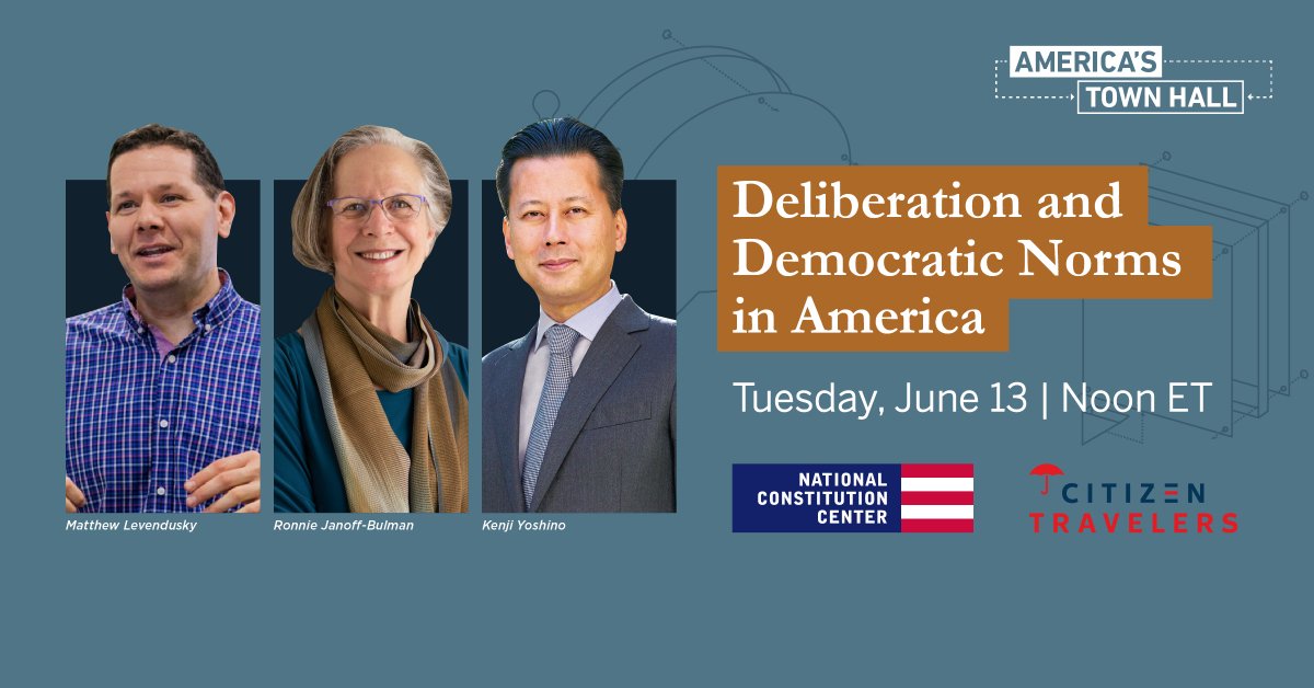 Be sure to tune in for tomorrow's #AmericasTownHall feat. @m_levendusky of @PoliticsAtPenn. Listen as he and others talk about exploring the roots of America’s political divide and various strategies for overcoming partisan gridlock.   @ConstitutionCtr bit.ly/3qy1fwd