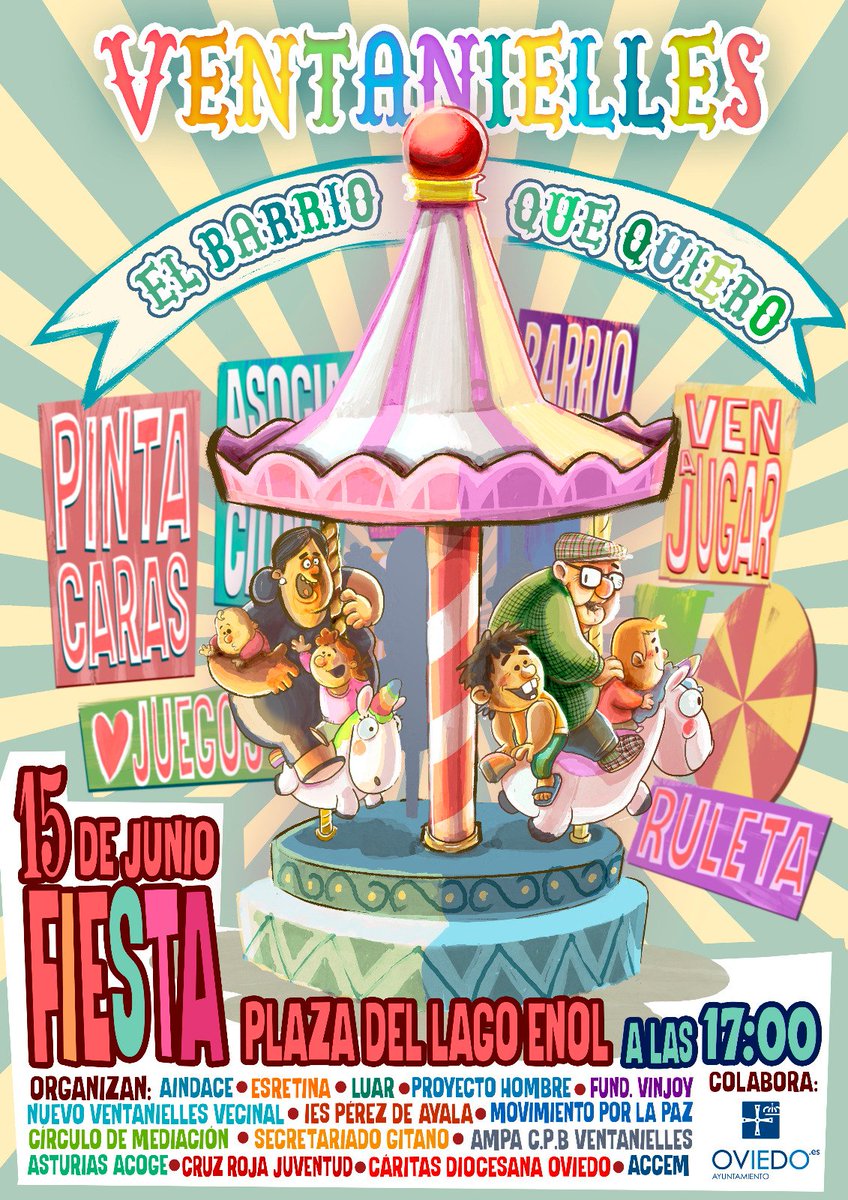 "Ventanielles El Barrio Que Quiero" 
Jueves 15 de junio, de 17 a 20 h.
La Fiesta/Feria de las Asociaciones y Ong's que llena la plaza Lago Enol de actividades, juegos y música.
Entendimiento y colaboración multicultural en el barrio emblemático del este ovetense.
XII Edición