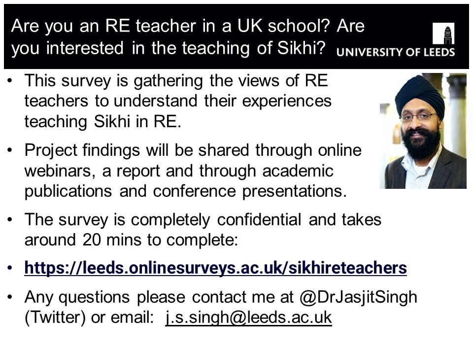 This was a great occasion to launch my short survey of RE teacher experiences of teaching Sikhi in the UK - funded by @reonline_tweets 

Link here: leeds.onlinesurveys.ac.uk/sikhireteachers

Please complete / RT / disseminate widely @NATREupdate @RECouncil @TeamRE_UK @RE_Today @uk_trs #REChatUK